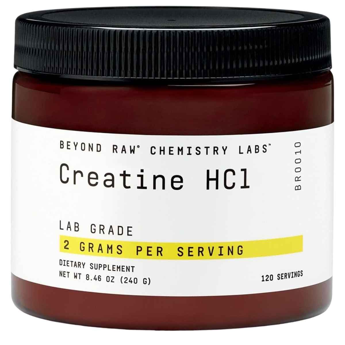 Frasco de suplemento Beyond Raw Creatina HCl 240 g Polvo
