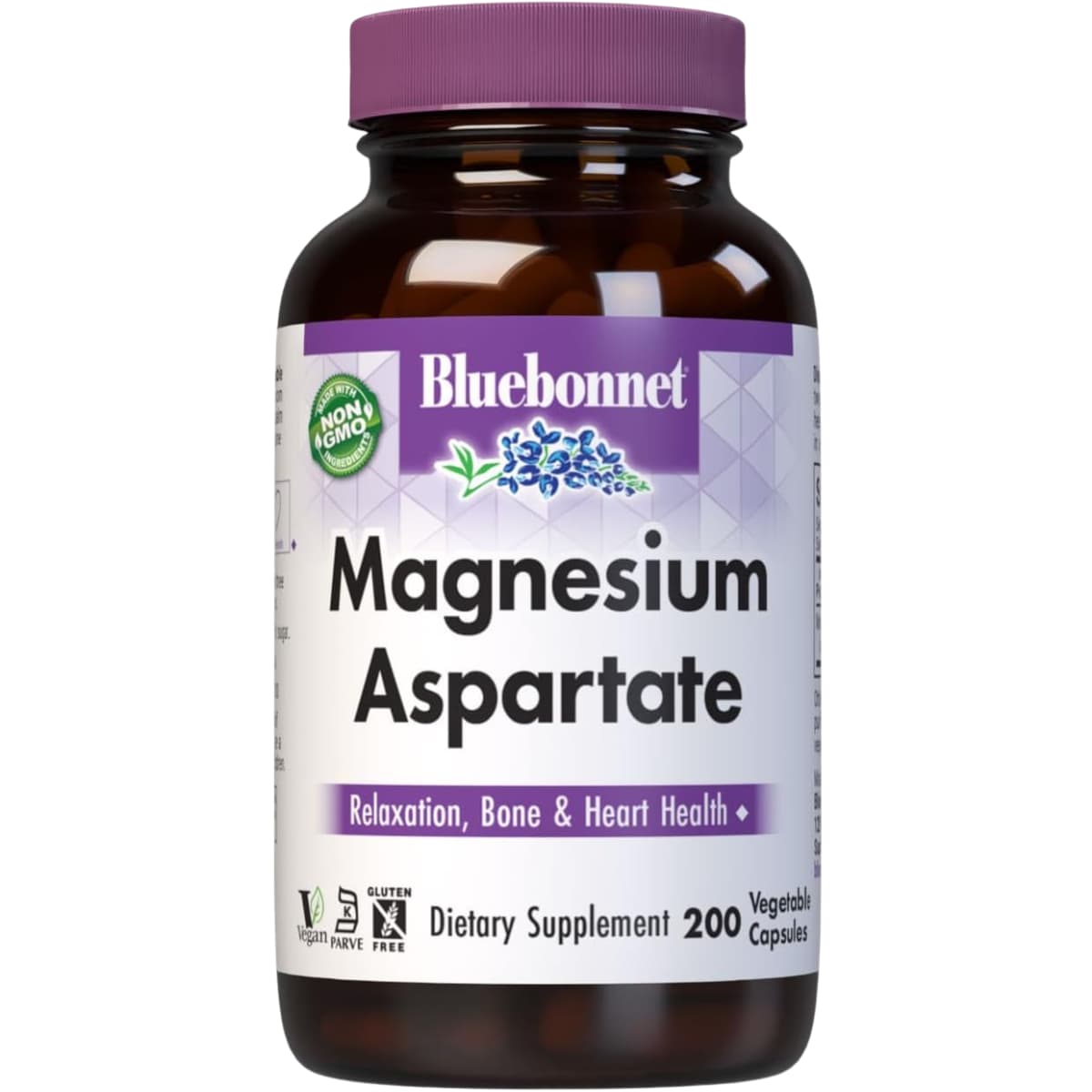 Frasco frontal de Bluebonnet aspartato de magnesio 400 mg por porción, 100 cápsulas vegetales