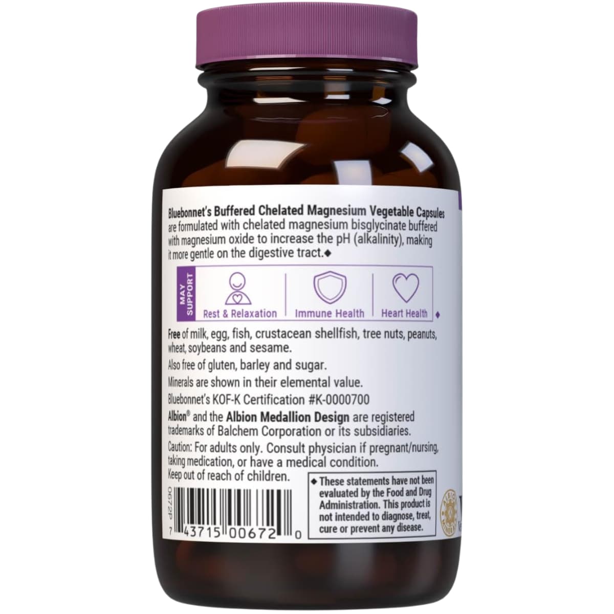 Etiqueta posterior de Bluebonnet bisglicinato de magnesio quelado con óxido, 60 cápsulas vegetales