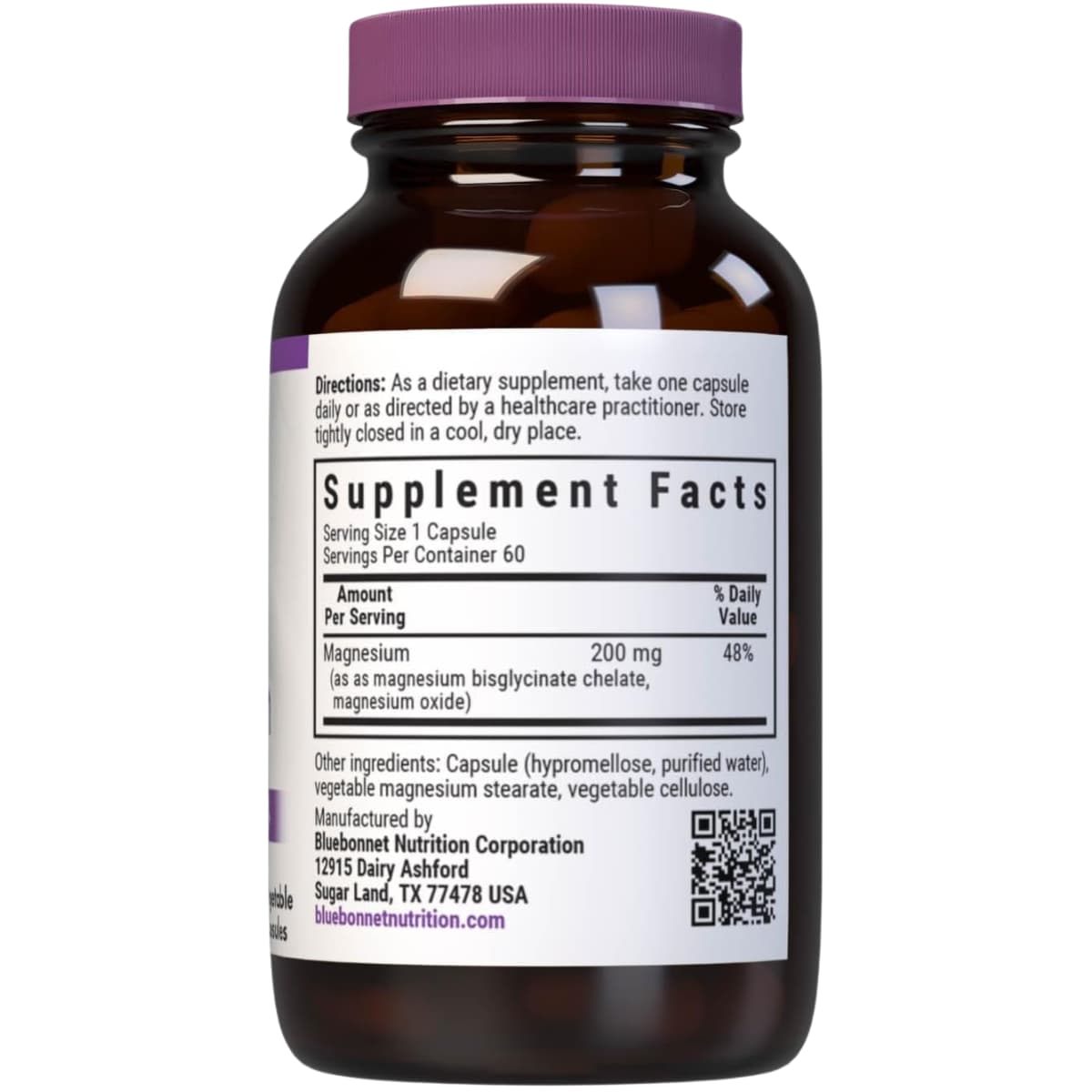 Información del suplemento de Bluebonnet bisglicinato de magnesio quelado con óxido, 120 cápsulas, con 200 mg de magnesio por cápsula