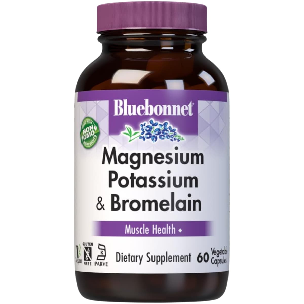 Frasco frontal de Bluebonnet magnesio con potasio y bromelina, 60 cápsulas vegetales