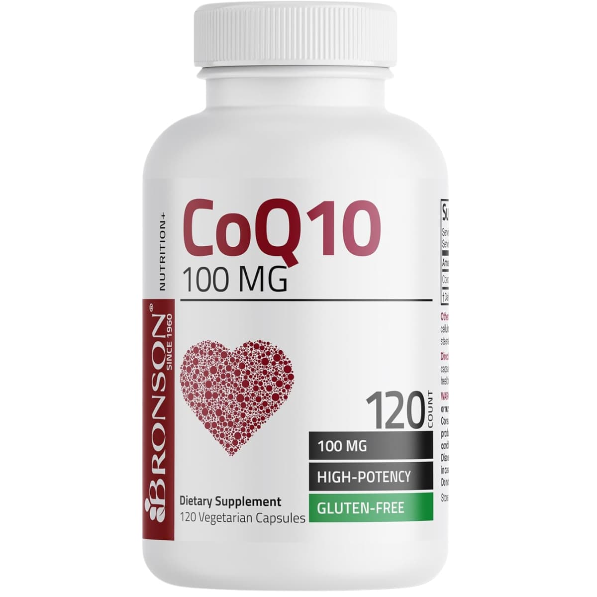 Frasco de suplemento Bronson Coenzima CoQ10 100 mg 120 cápsulas