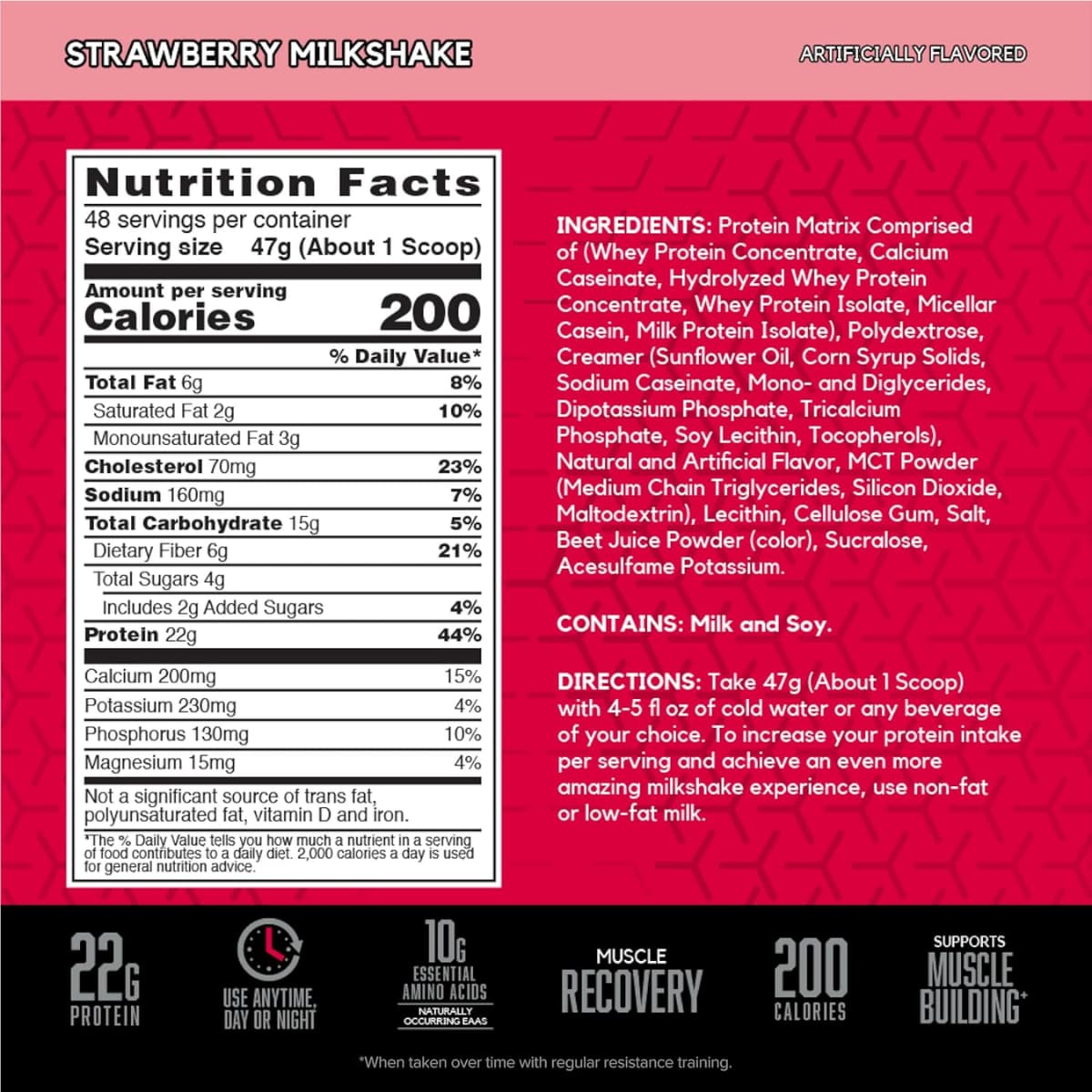 Tabla nutricional del suplemento BSN Syntha-6 22g Proteína 5 lbs sabor Batido de Fresa