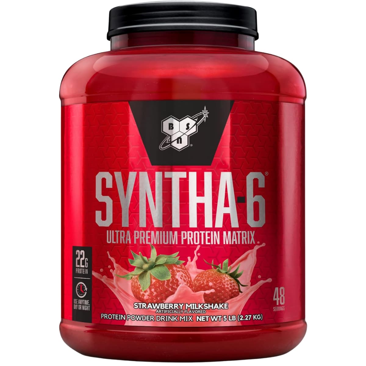 Frasco de suplemento BSN Syntha-6 22g Proteína 5 lbs sabor Batido de Fresa