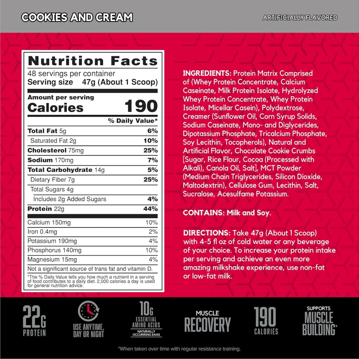Tabla nutricional del suplemento BSN Syntha-6 22g Proteína 5 lbs sabor Galletas y Crema