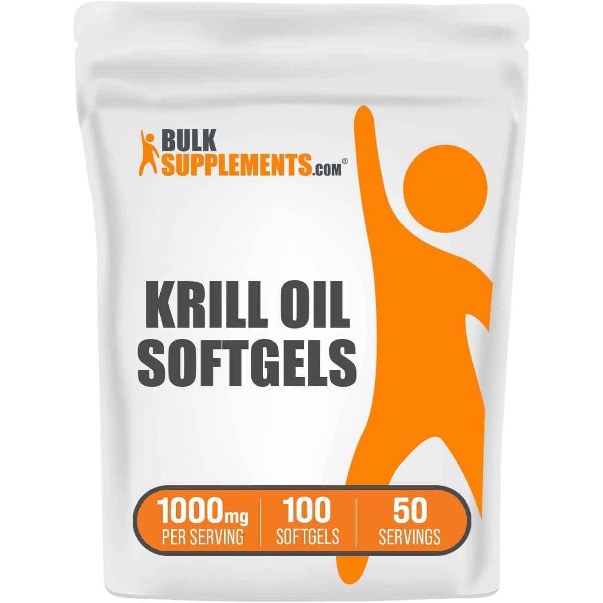 Bolsa de suplemento BulkSupplements Aceite de Krill 1000 mg 100 cápsulas blandas