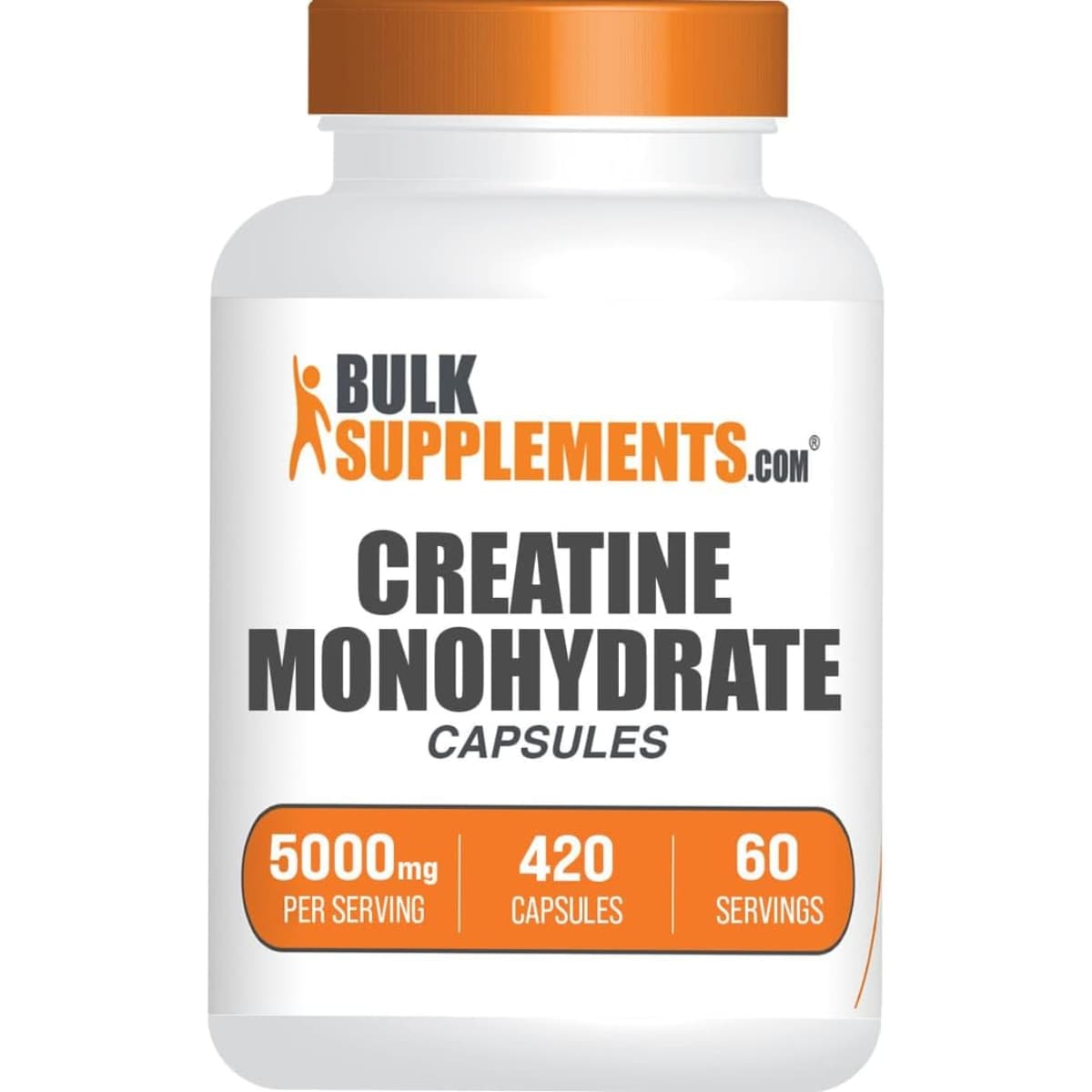Frasco de suplemento BulkSupplements Monohidrato de Creatina 420 cápsulas