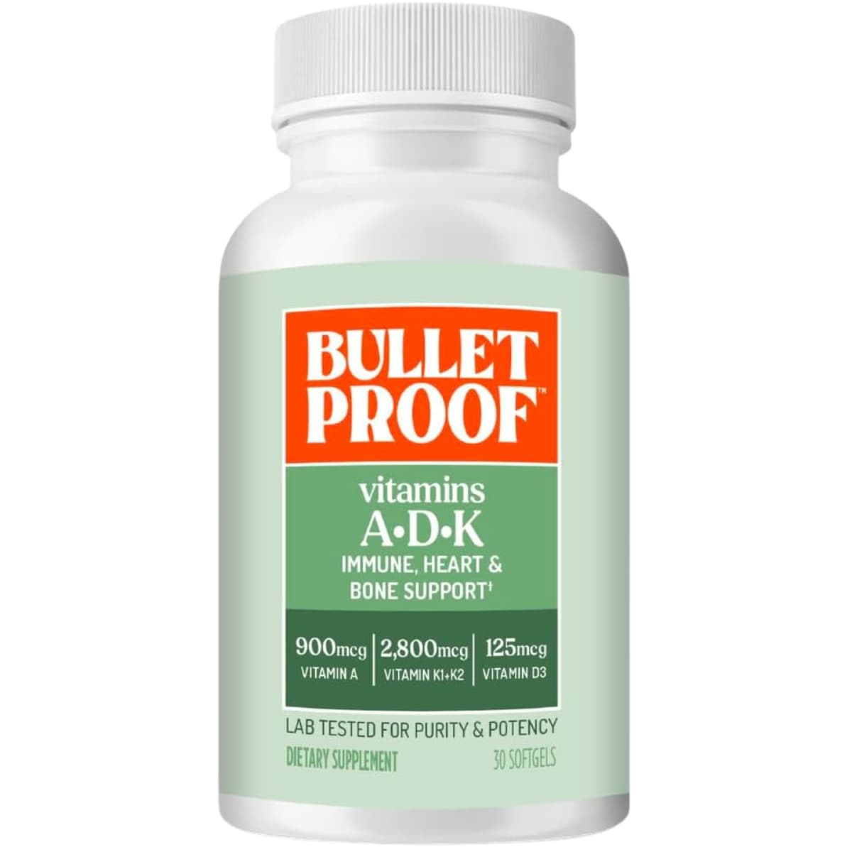 Bulletproof vitaminas A-D-K D3 5000 UI, frasco de 30 cápsulas blandas