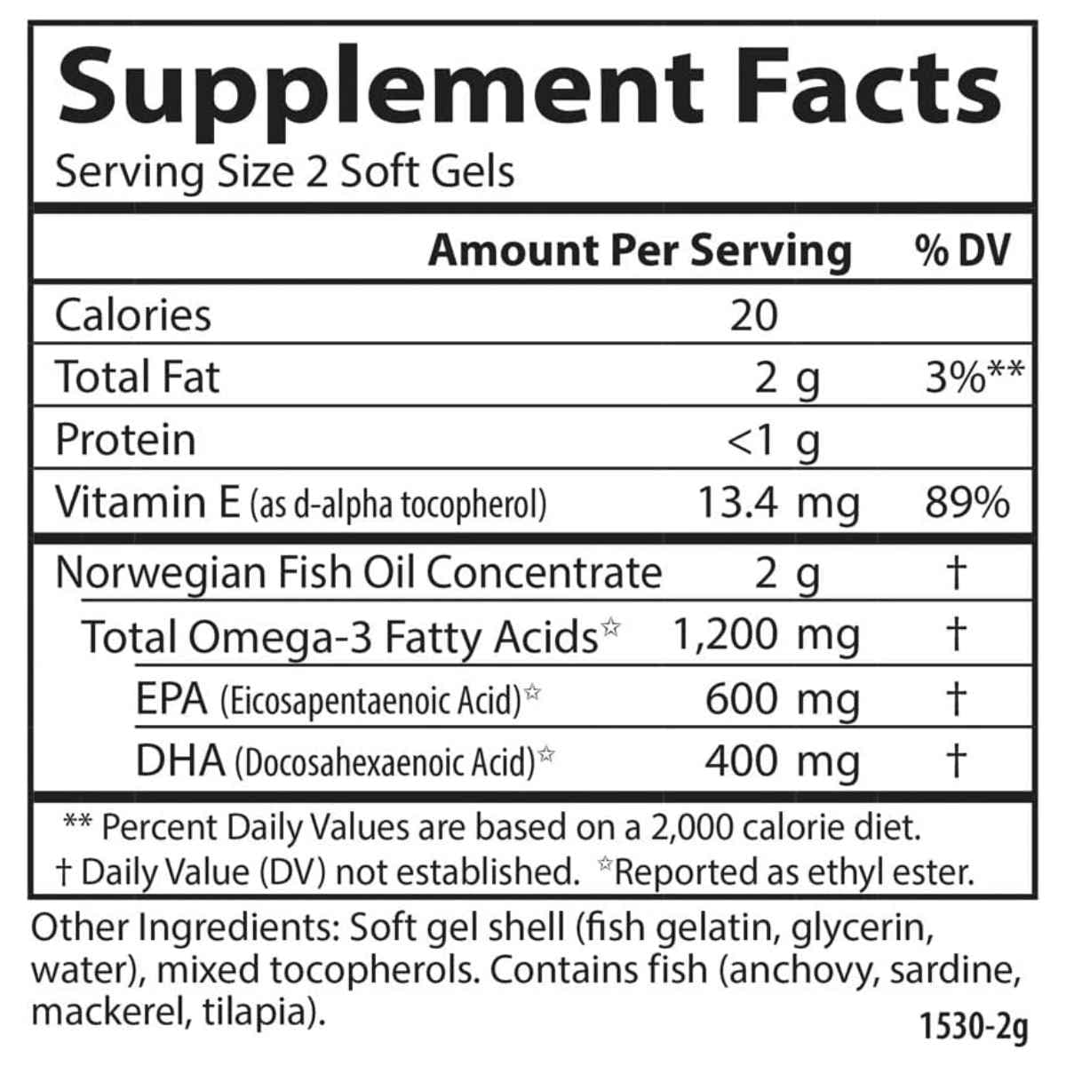 Tabla nutricional del suplemento Carlson Super Omega-3 Gems 50 cápsulas blandas