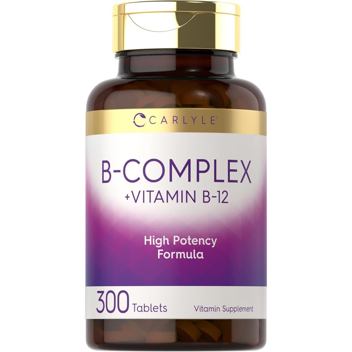 Frasco de suplemento Carlyle Complejo B + Vitamina B-12 300 Tabletas