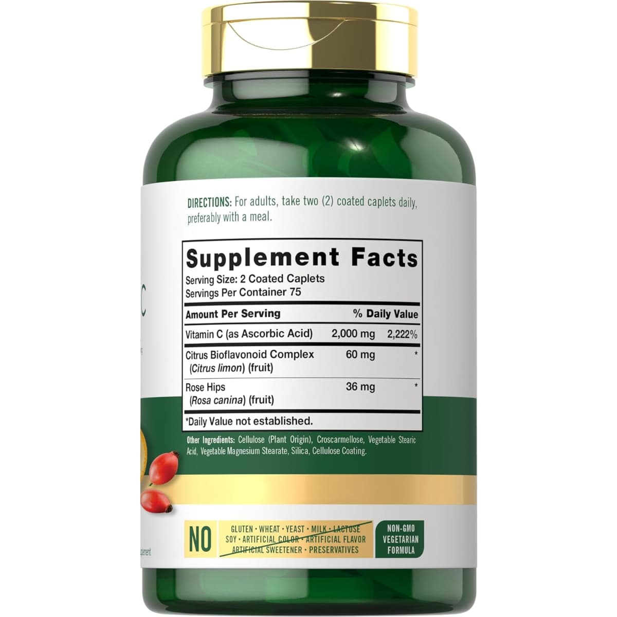 Tabla nutricional del suplemento Carlyle Vitamina C 2000 mg 150 Tabletas Recubiertas