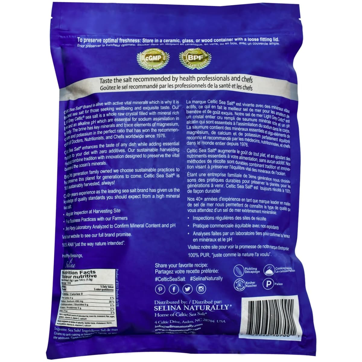 Tabla nutricional de CELTIC SEA SALT Sal Marina Light Grey 2268 g