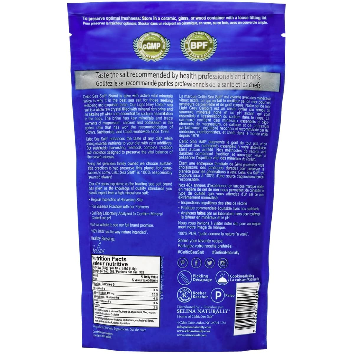 Tabla nutricional de CELTIC SEA SALT Sal Marina Light Grey 454 g