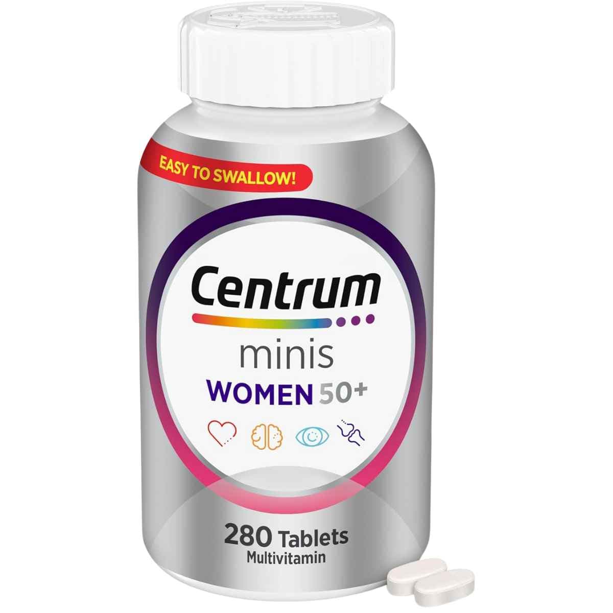Frasco de suplemento Centrum Multivitamínico Minis para Mujer 280 tabletas