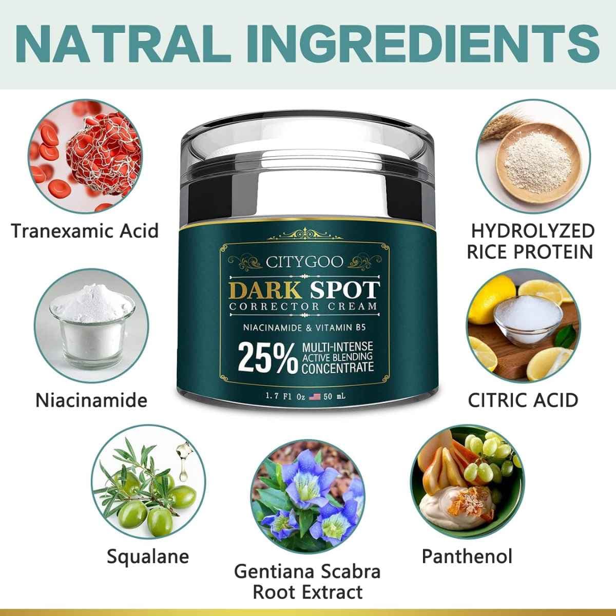 Lista de ingredientes y componentes de la crema CITYGOO Crema Correctora de Manchas 50 mL