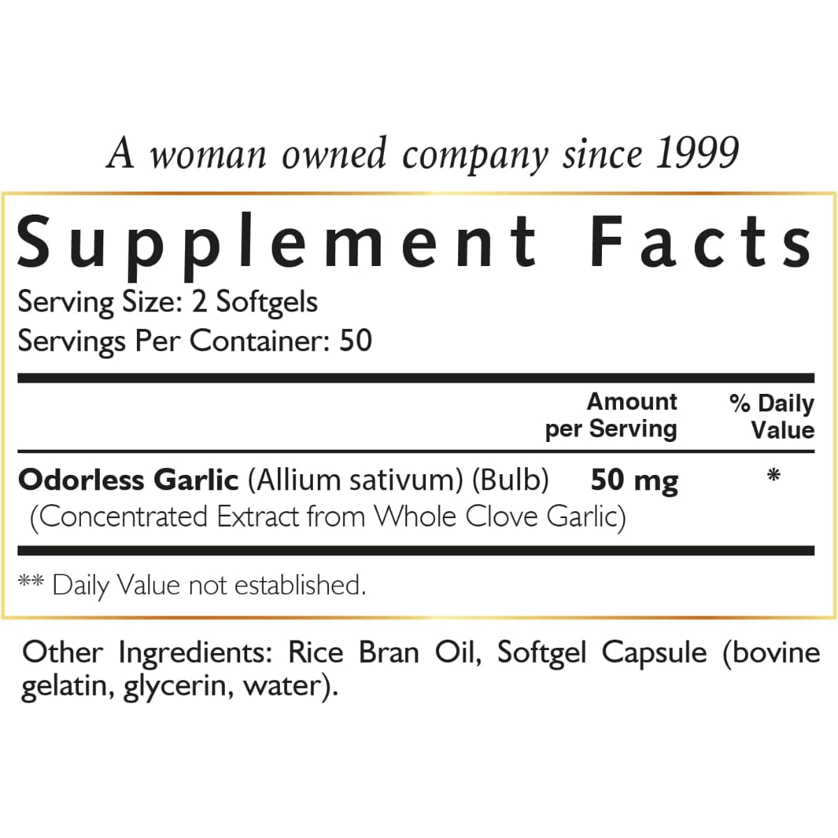 Tabla nutricional del suplemento Cocó March Extracto de Ajo Inodoro 100 cápsulas blandas