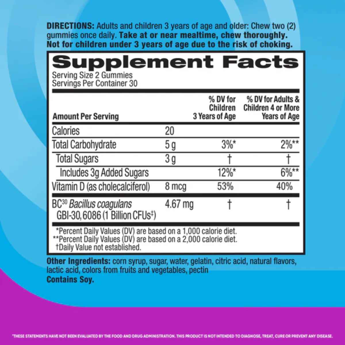 Schiff Digestive Advantage® Probióticos Diarias Para Niños - Sabor Fruta Natural - 60 Gomitas - Tabla Nutricional - Haz Tu Pedido