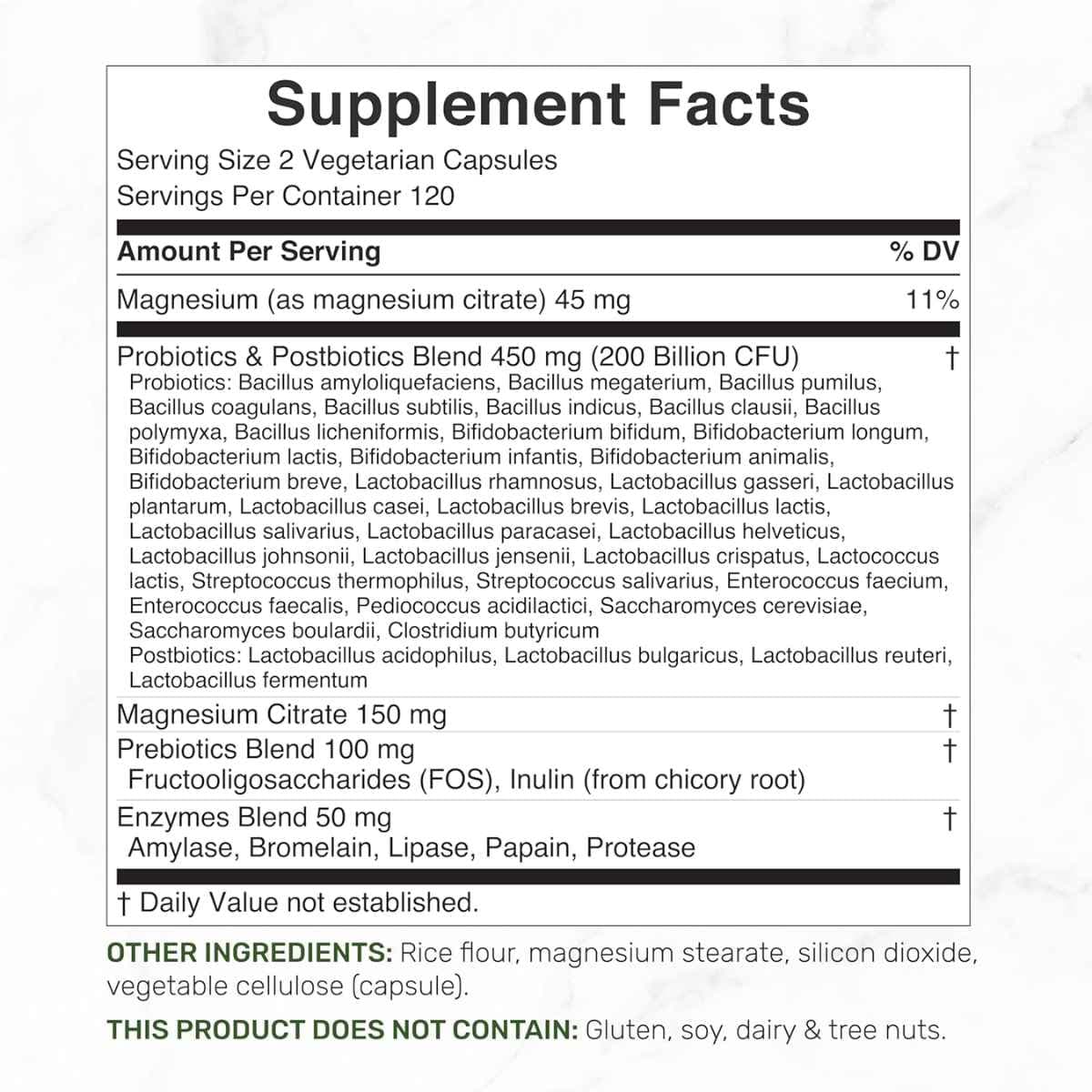 Etiqueta posterior del suplemento Deal Supplement con información de ingredientes y Supplement Facts.