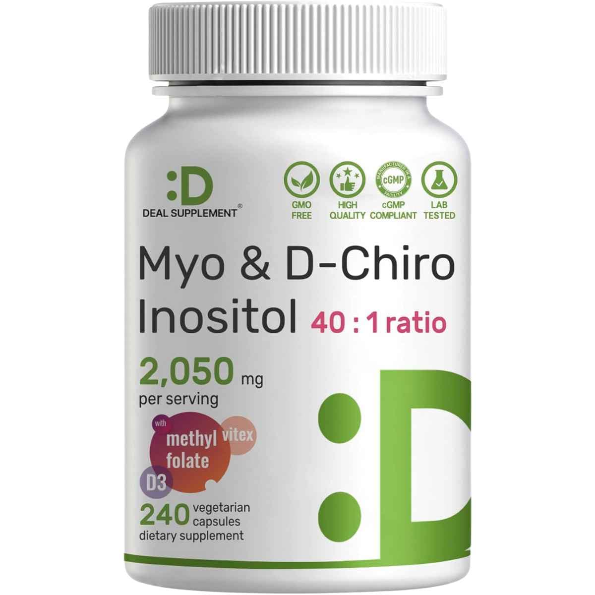 Frasco de suplemento DEAL SUPPLEMENT Myo & D-Chiro Inositol 240 cápsulas