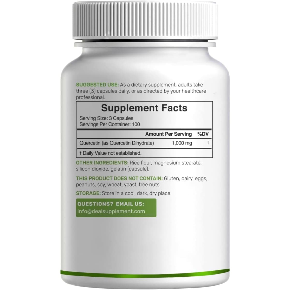 Tabla nutricional del suplemento Deal Supplement Quercetina Dihidratada 300 cápsulas