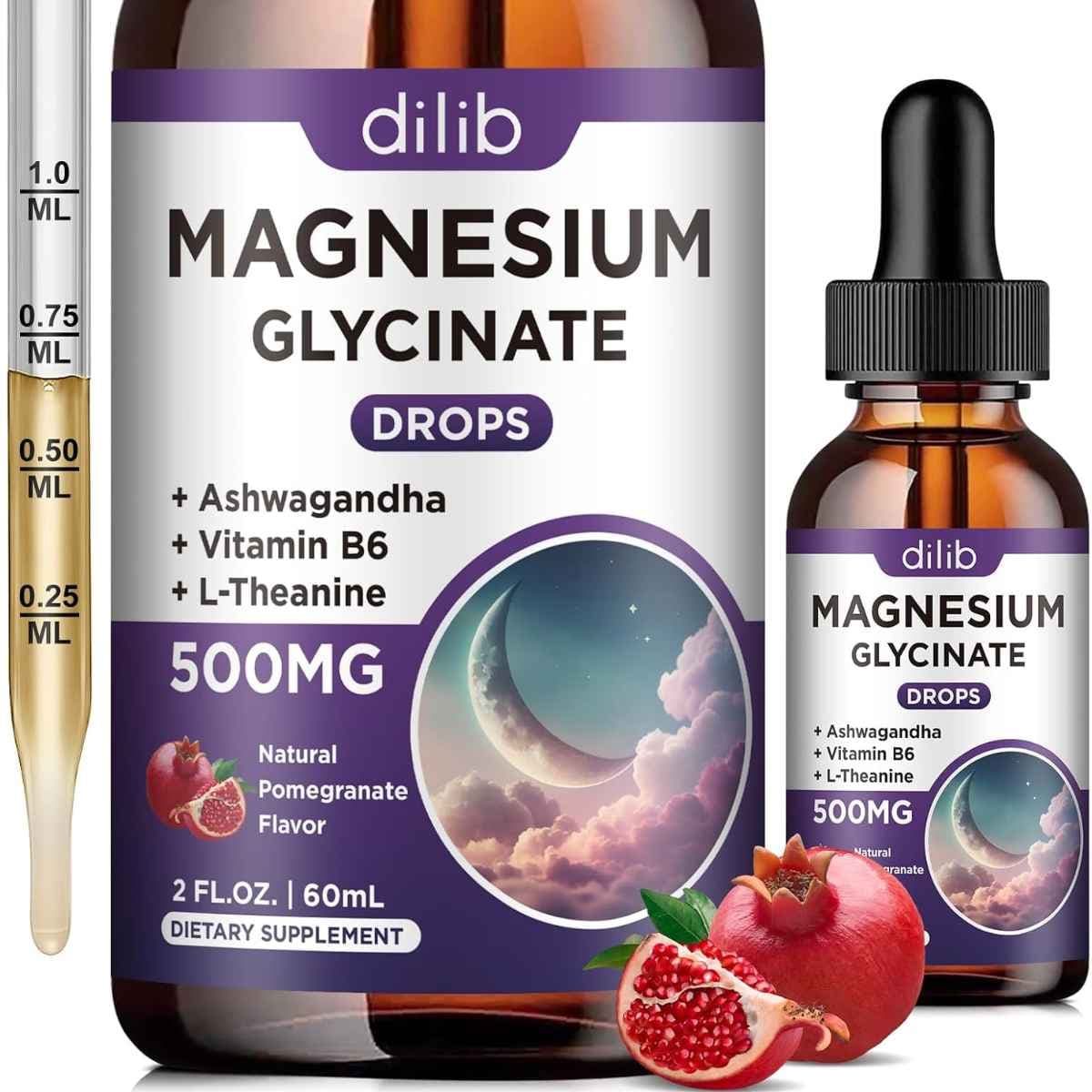 Frasco de dilib glicinato de magnesio líquido 500 mg sabor granada