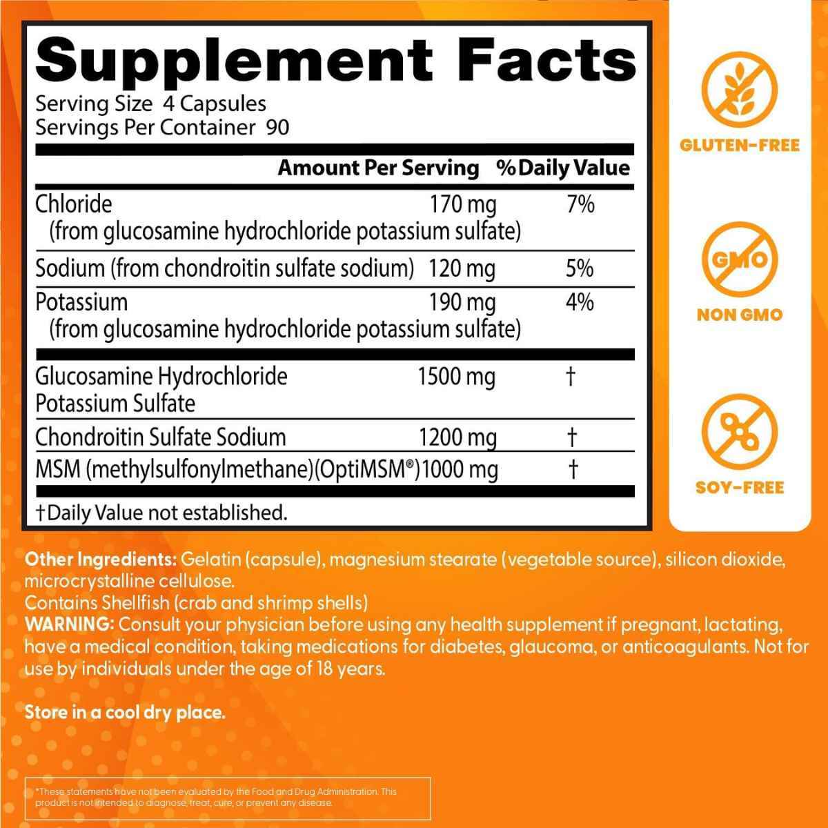 Etiqueta de Doctor’s Best Glucosamina con Condroitina y MSM de 360 cápsulas con tabla del suplemento