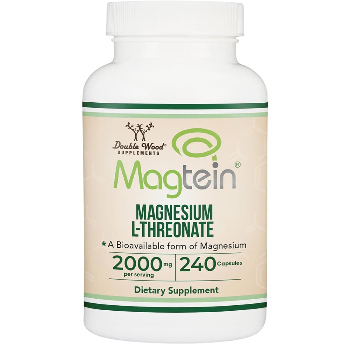 Double Wood Supplements Magtein treonato de magnesio, frasco de 240 cápsulas