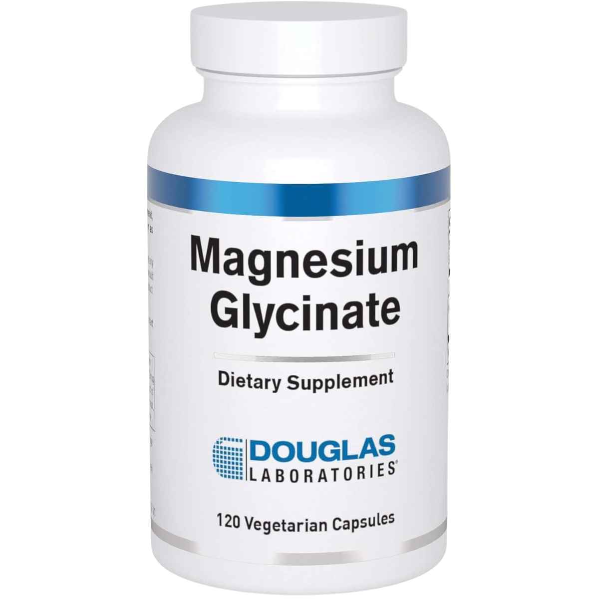 Envase frontal de Douglas Laboratories Magnesio Glicinato con presentación de 120 cápsulas vegetarianas