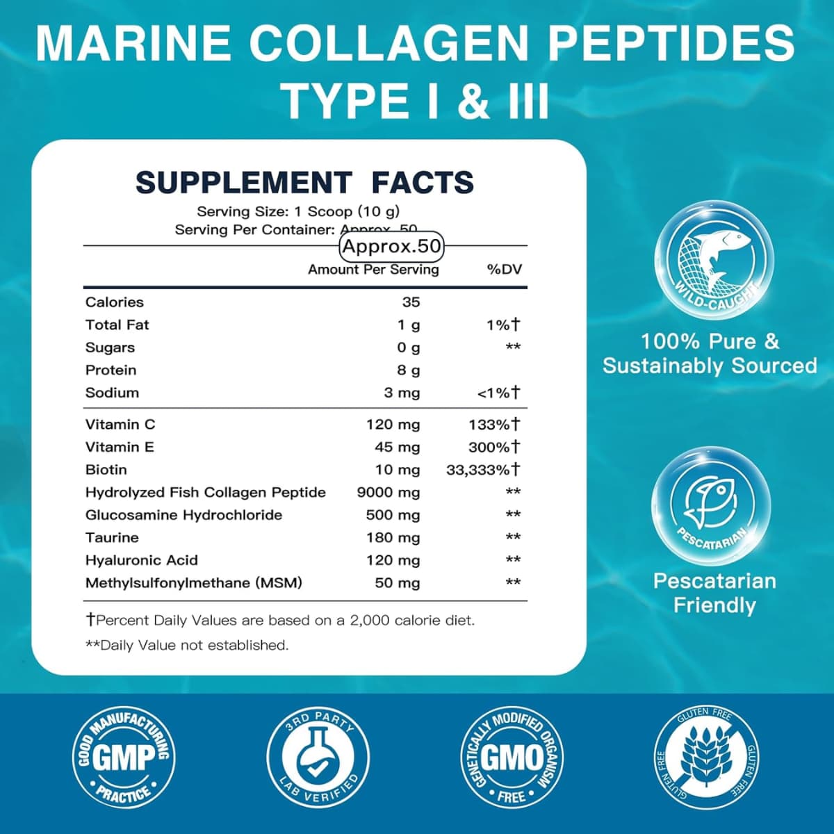 Tabla nutricional del suplemento Dr-Foster Péptidos de Colágeno Marino 1.1 lbs