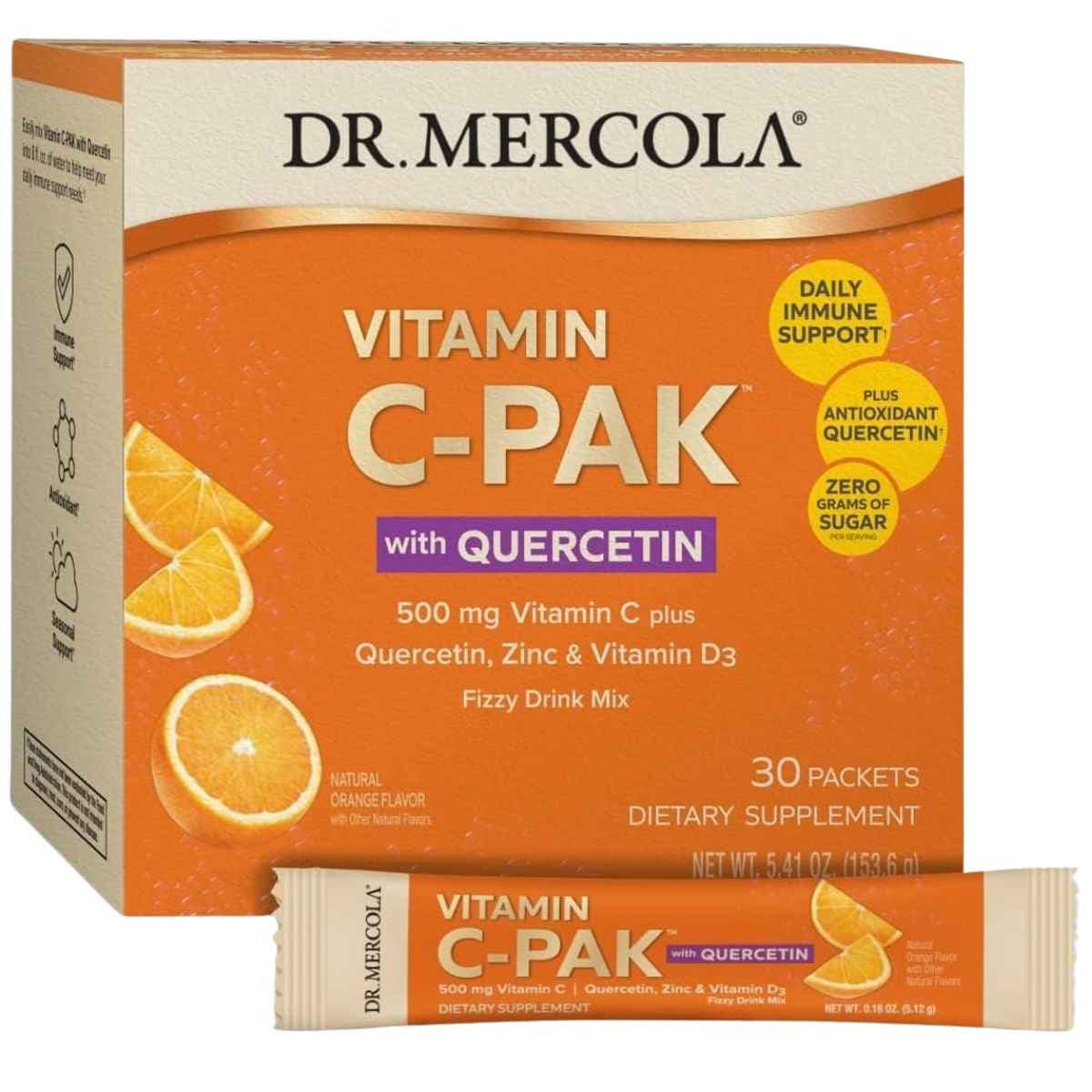 Caja de suplemento Dr. Mercola Vitamina C con Quercetina 30 paquetes