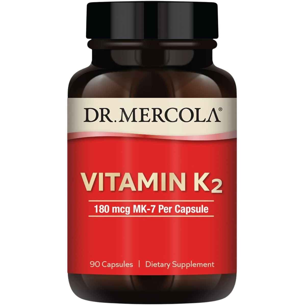 Frasco de suplemento Dr. Mercola Vitamina K2 180 mcg 90 cápsulas