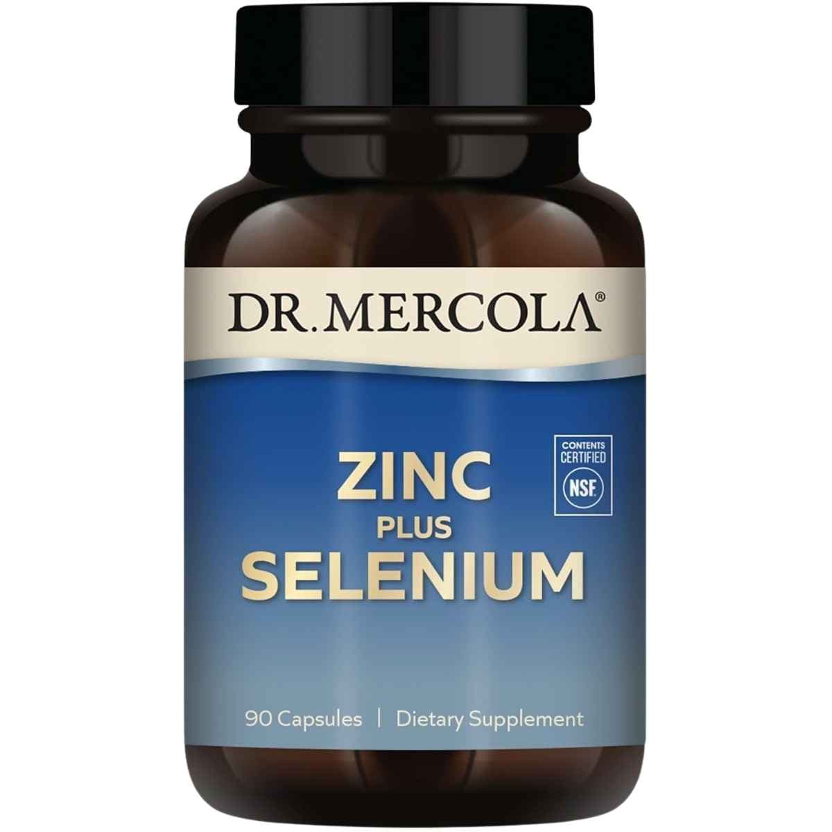 Frasco de suplemento Dr. Mercola Zinc Más Selenio 90 cápsulas