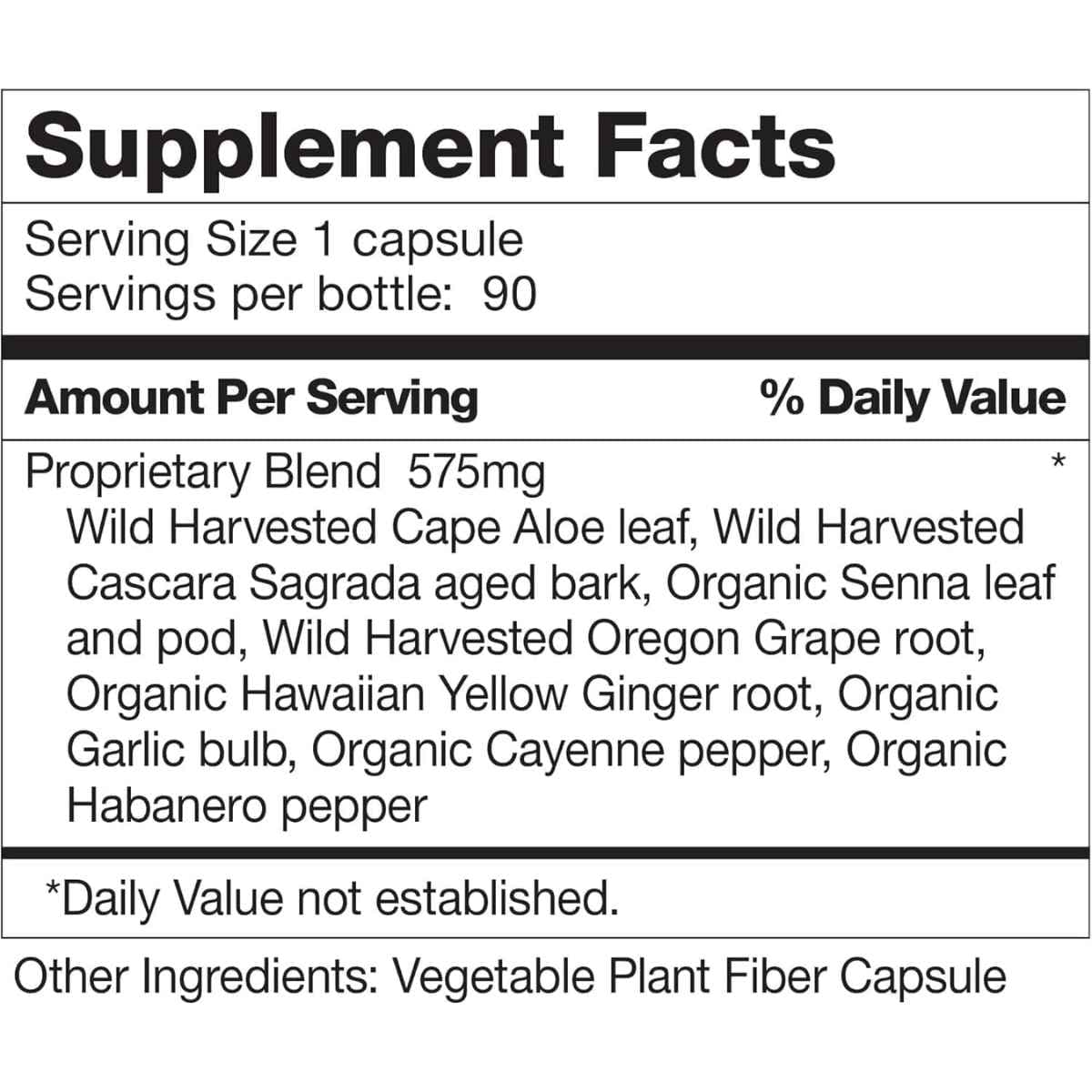 Tabla nutricional del suplemento Dr. Schulze's Intestinal Formula #1 90 Cápsulas Veganas