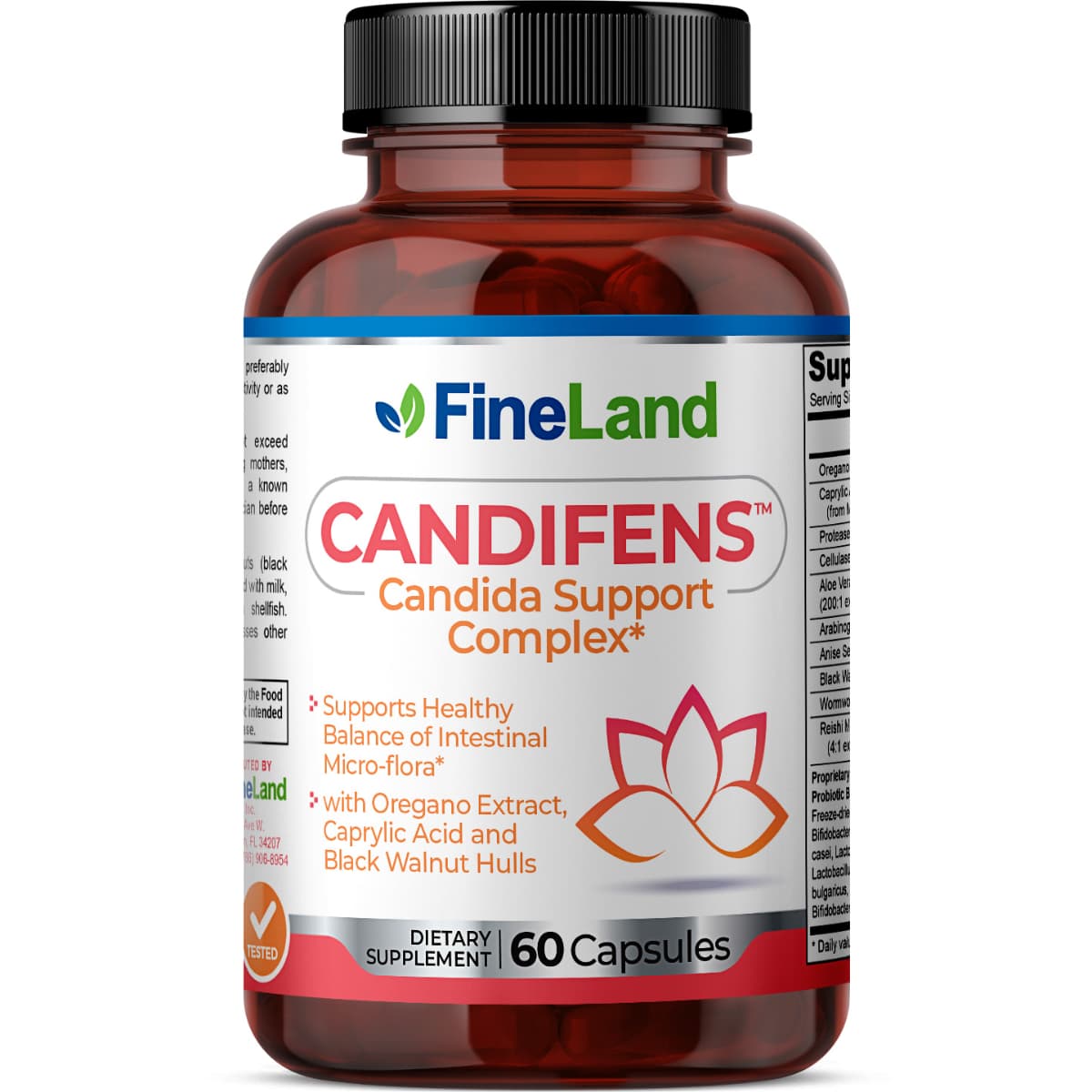Frasco de suplemento FineLand Candifens Complejo para Flora Intestinal 60 Cápsulas