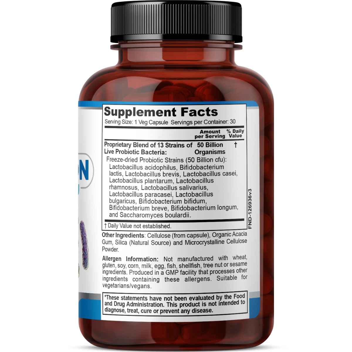Tabla nutricional del suplemento Fineland Probillion 30 cápsulas