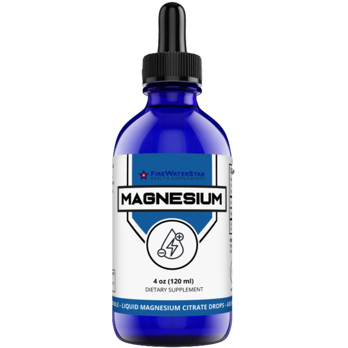 Frasco de suplemento FireWaterStar Citrato de Magnesio 100 mg - 120 ml