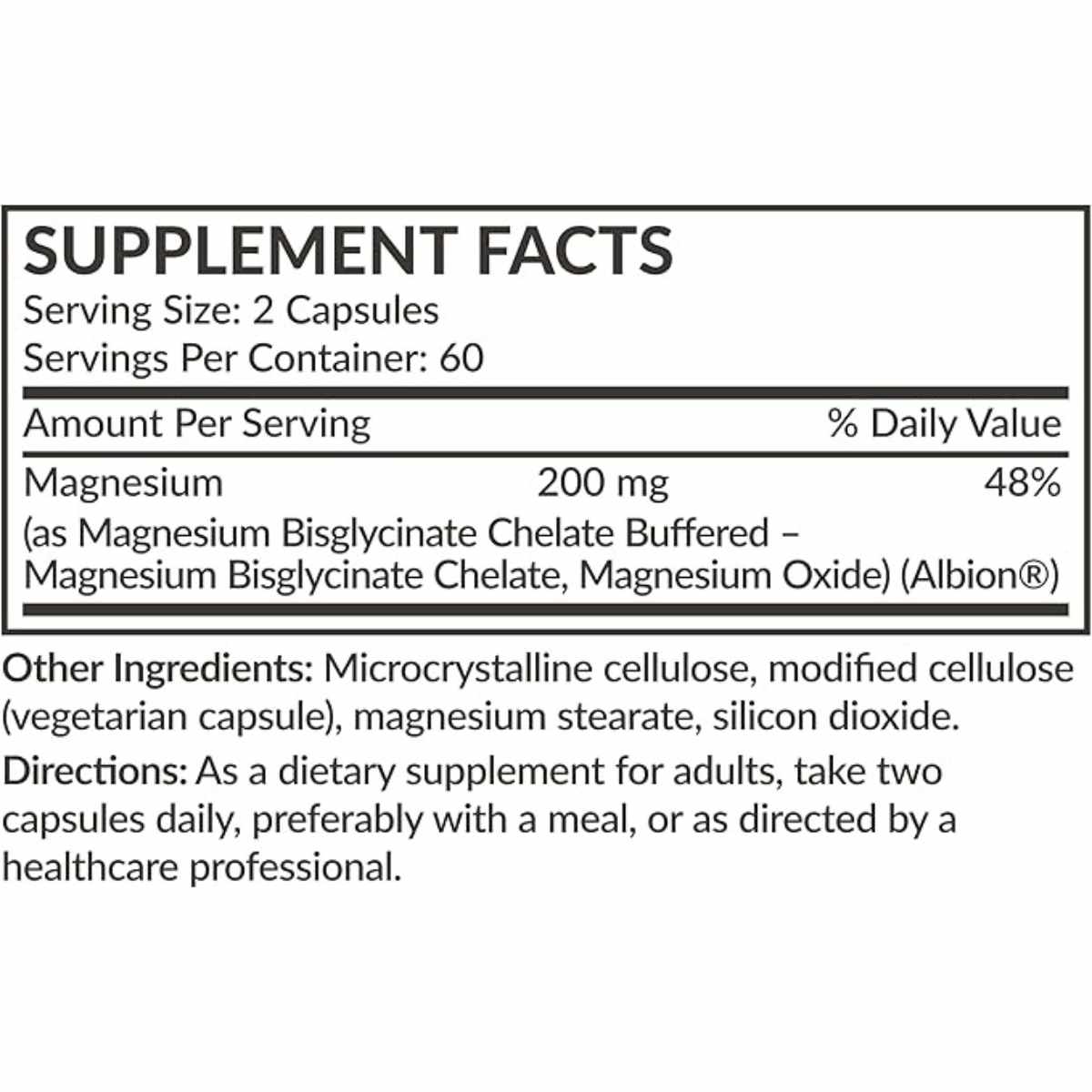 Etiqueta Supplement Facts de Futurebiotics glicinato de magnesio 120 cápsulas