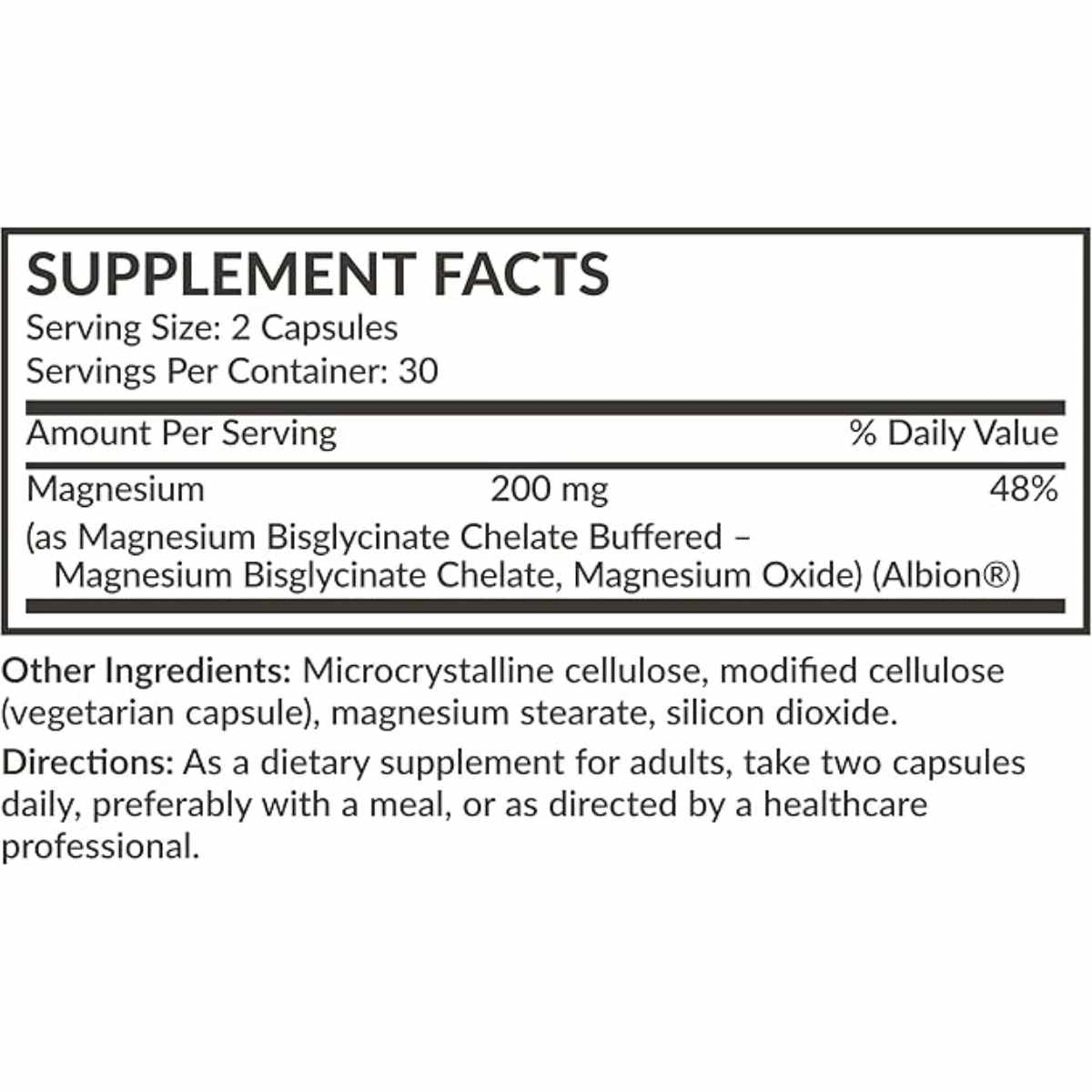 Etiqueta Supplement Facts de Futurebiotics glicinato de magnesio 60 cápsulas
