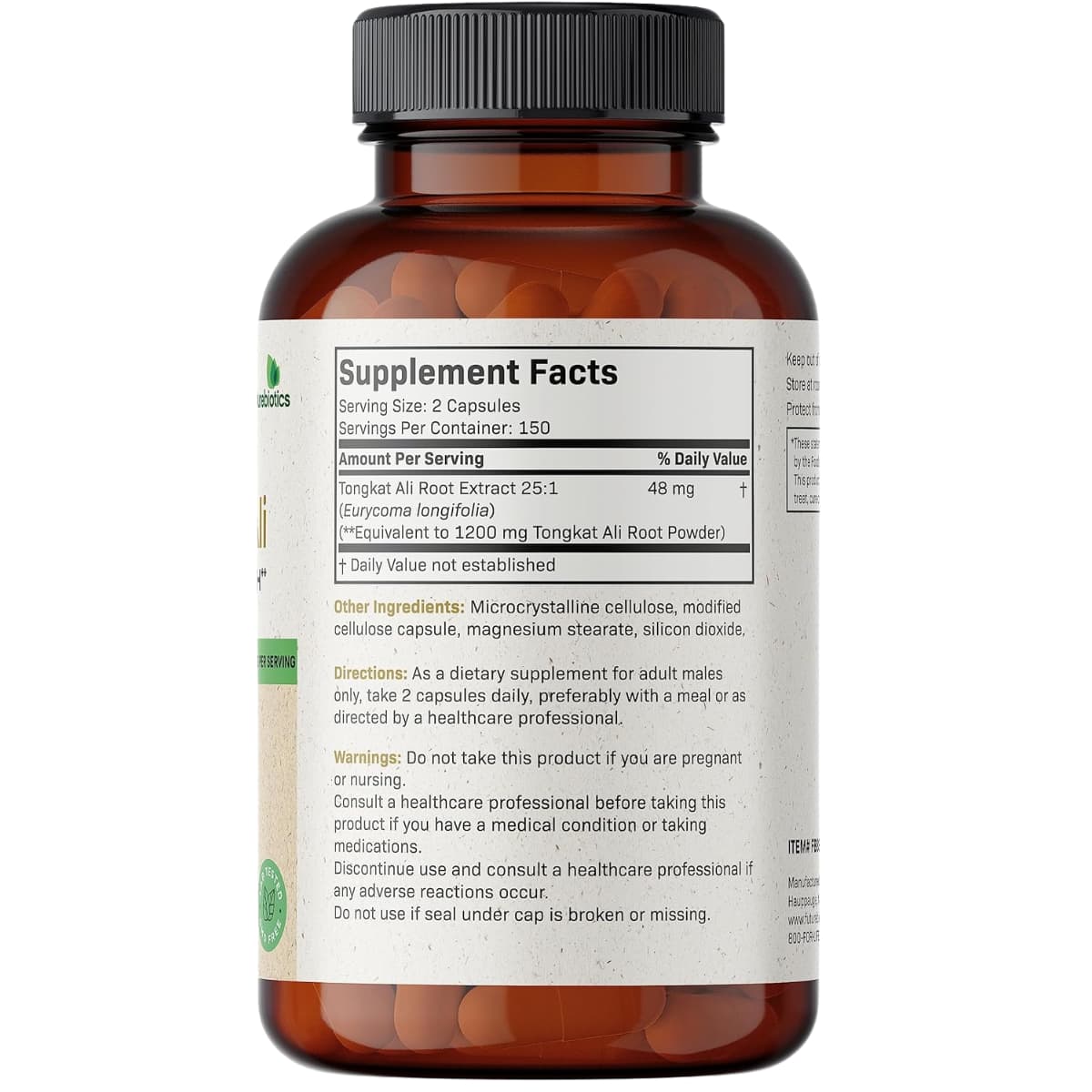 Tabla nutricional del suplemento Futurebiotics Longjack Tongkat Ali 300 cápsulas