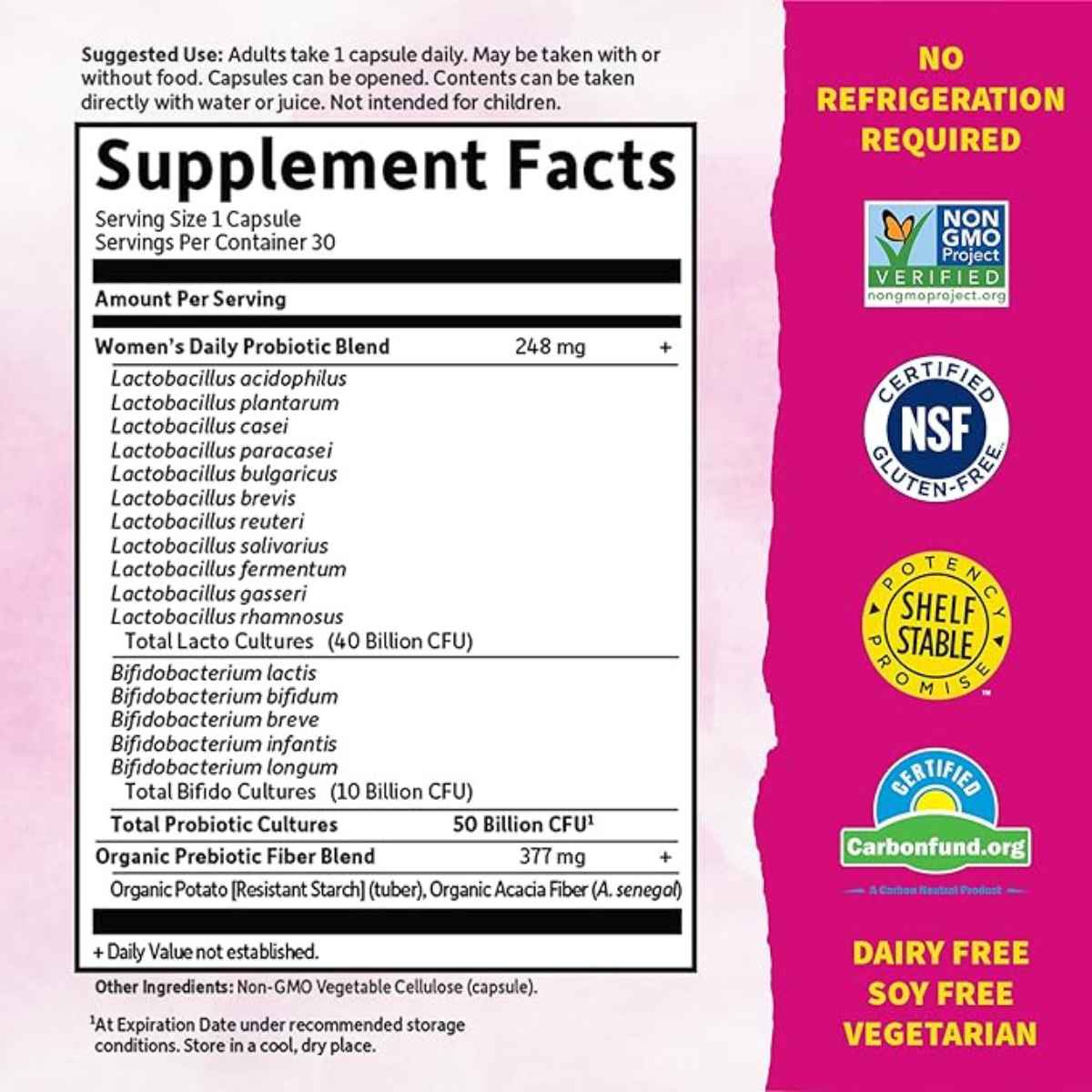 Información del suplemento de Garden of Life Dr. Formulated probióticos para mujeres con 16 cepas y mezcla prebiótica