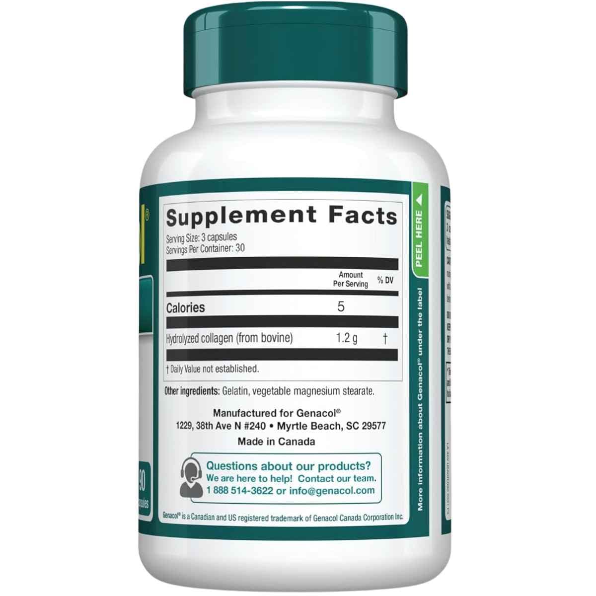 Tabla nutricional del suplemento Genacol Colágeno AminoLock 270 cápsulas