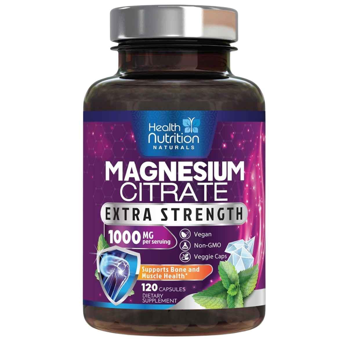 Frontal de Health Nutrition Naturals citrato de magnesio 120 cápsulas