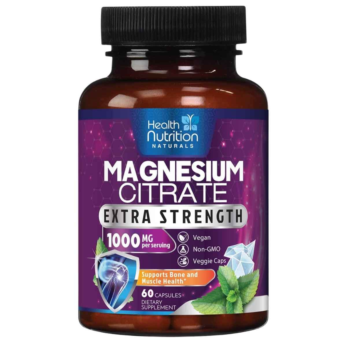 Frontal de Health Nutrition Naturals citrato de magnesio 60 cápsulas