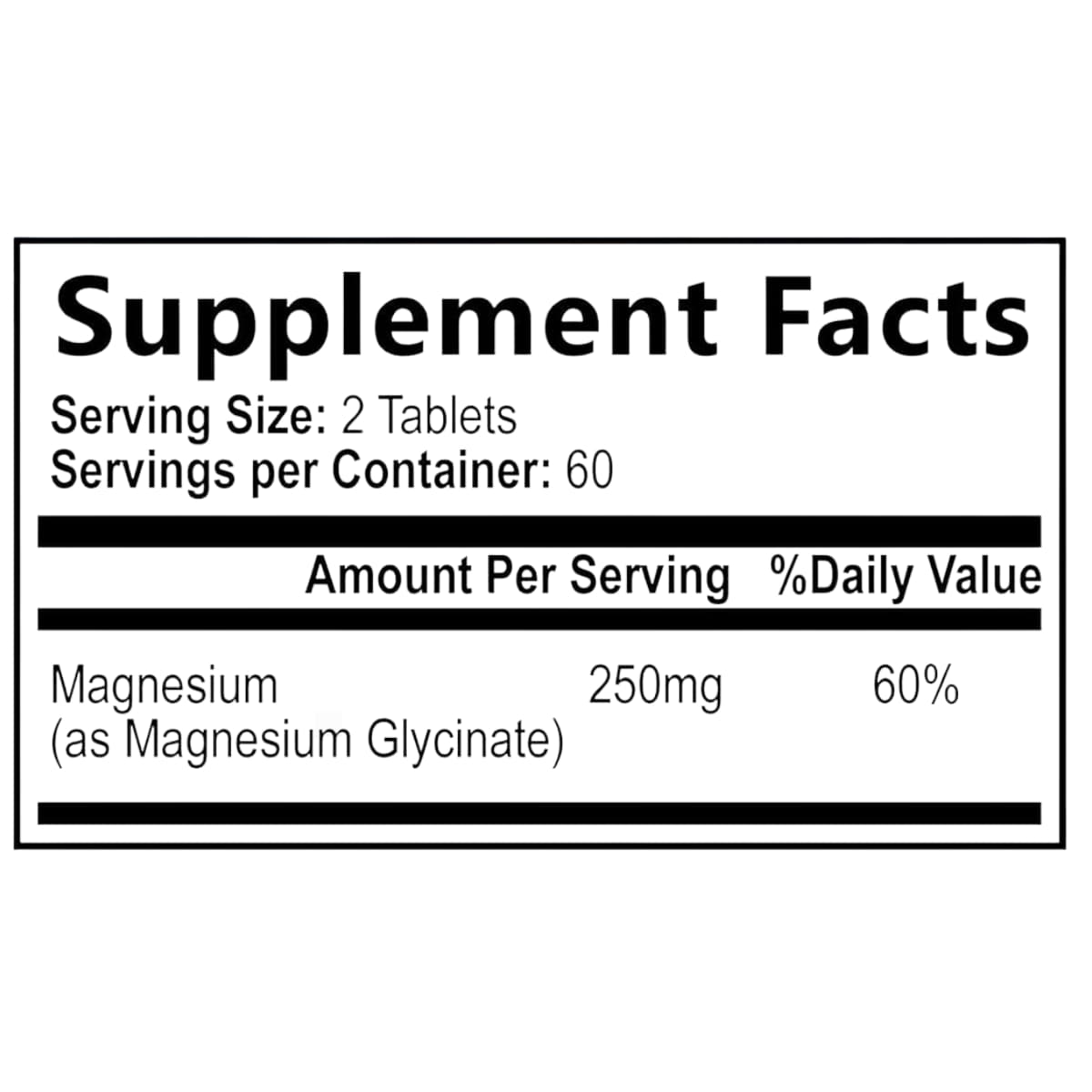Etiqueta Supplement Facts del glicinato de magnesio Health Nutrition Naturals de 120 tabletas