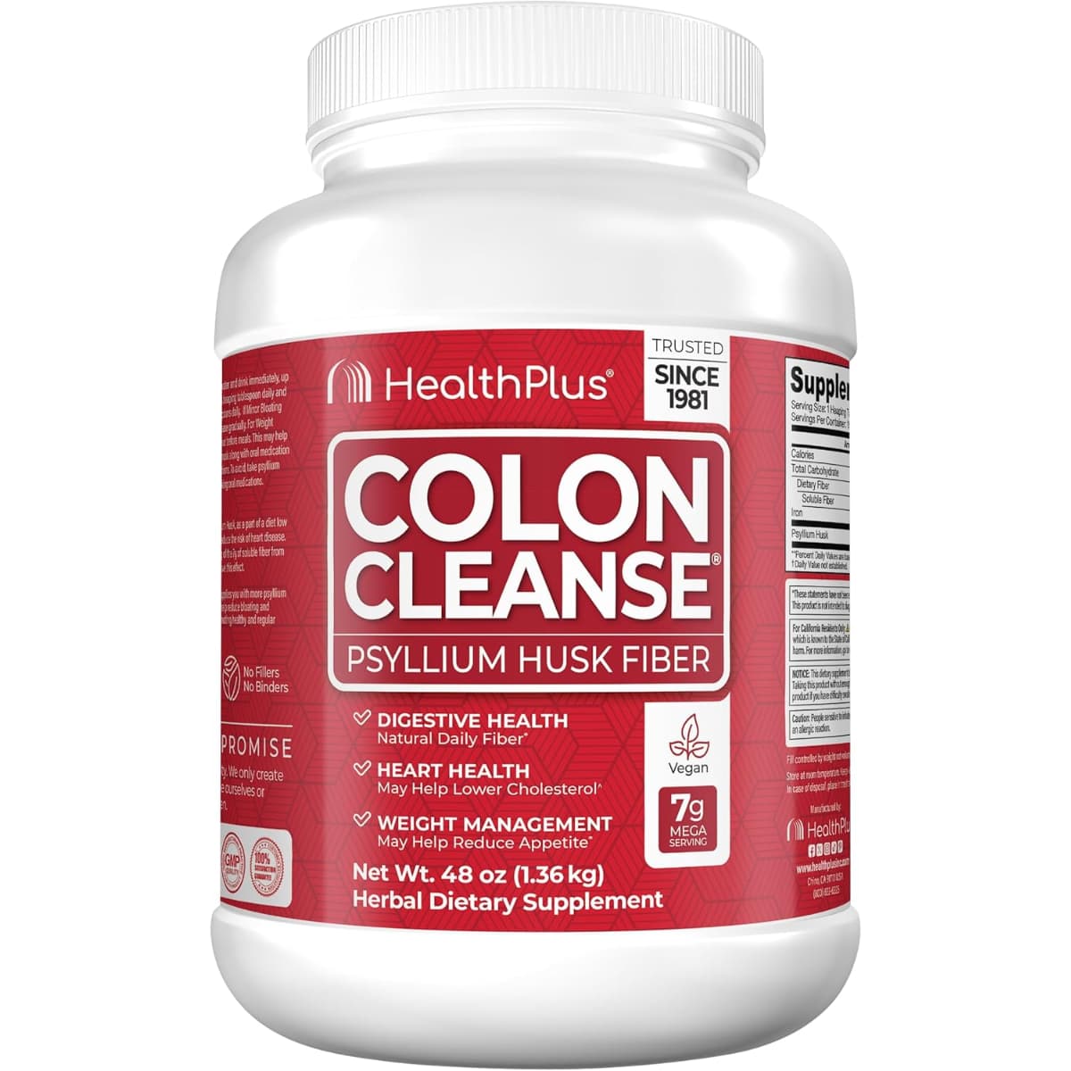 Frasco de suplemento Health Plus Cáscara de Psyllium polvo 48 oz (1.36 kg)