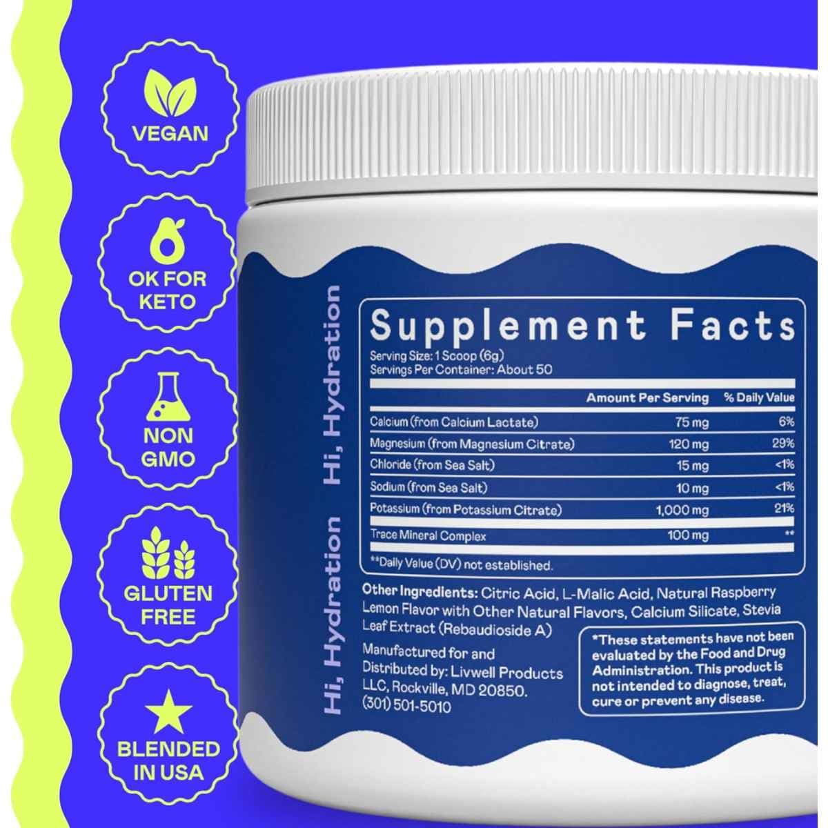 Tabla nutricional del suplemento Hi-Lyte K1000 Electrolitos frambuesa limón 50 porciones