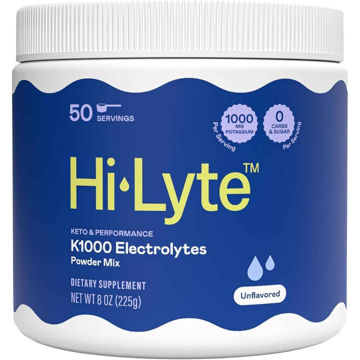 Frasco de suplemento Hi-Lyte K1000 Electrolitos sin sabor 50 porciones