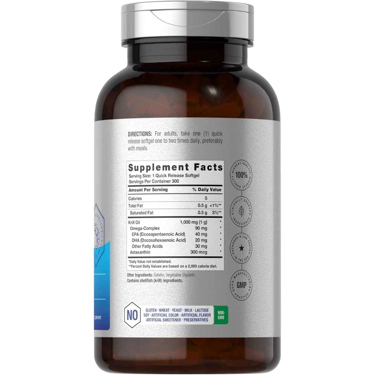 Tabla nutricional del suplemento Horbaach Aceite de Krill Antártico 1000 mg 300 cápsulas blandas