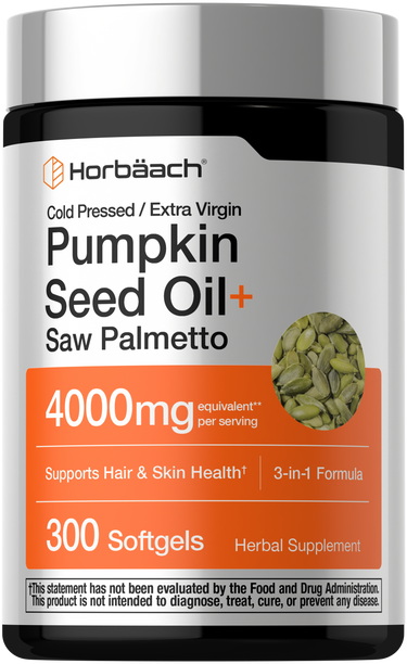 Frasco de Horbäach Aceite de semilla de calabaza con Saw Palmetto, 300 cápsulas blandas