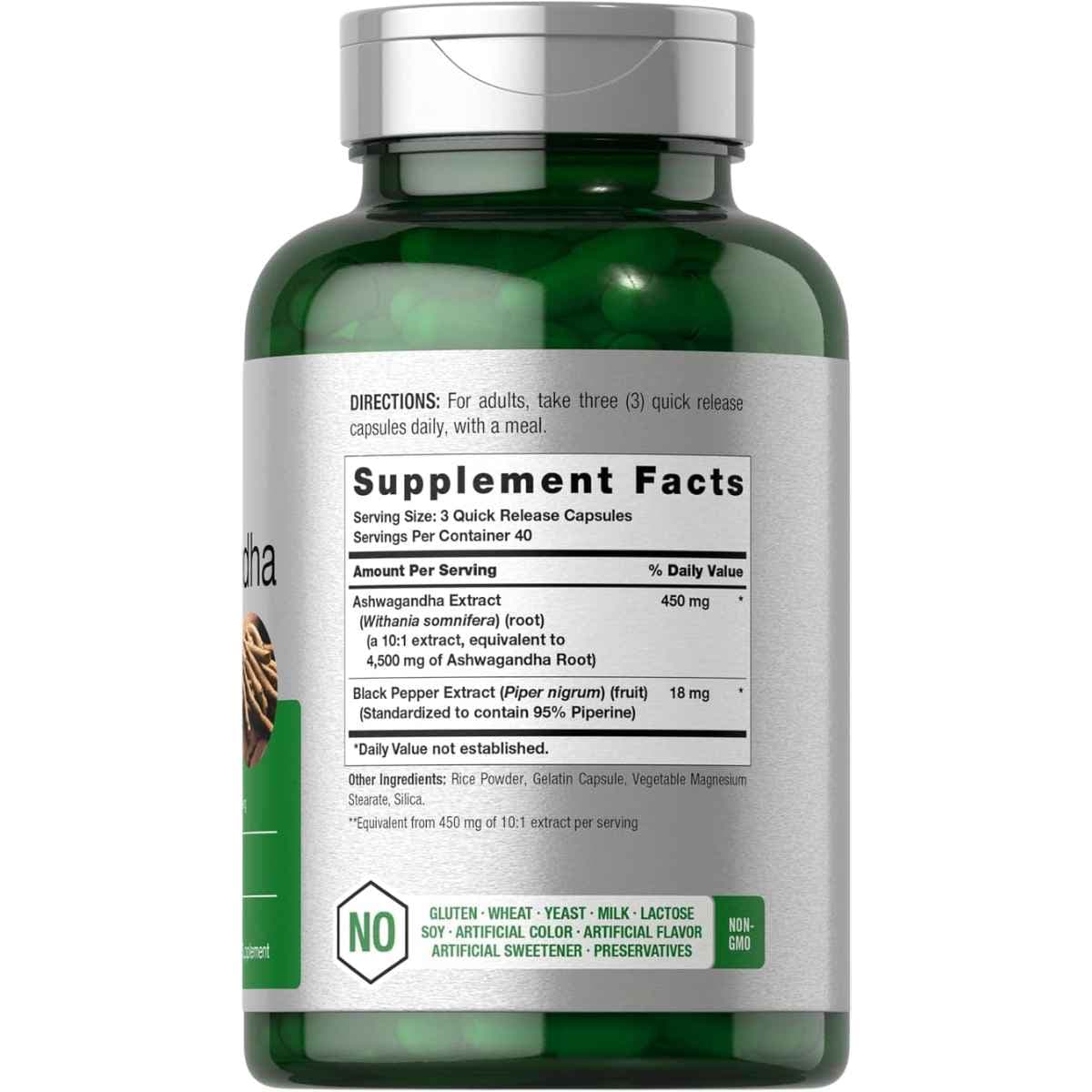 Tabla nutricional del suplemento Horbäach Ashwagandha Max Strength 120 cápsulas